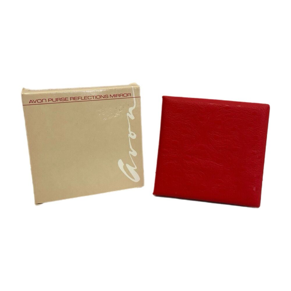 Vintage 1987 Avon Purse Reflections Compact Mirror 4”x4” Red Vinyl NIB NOS